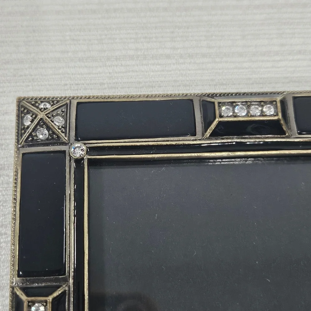 MCM Retro Ornate Picture Frame Set 3pc Art Deco Rhinestone Enamel Black Purple